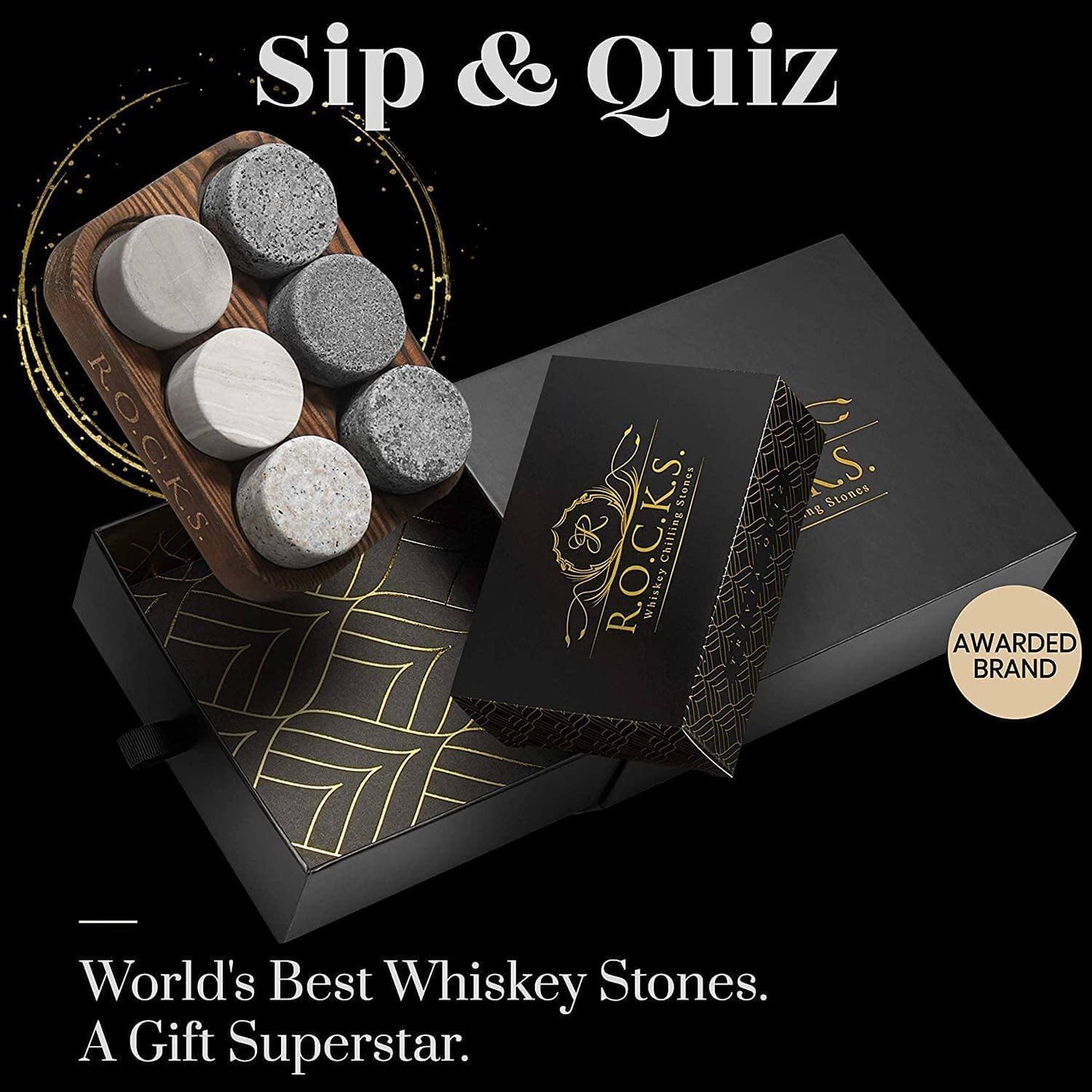 De originele Rocks x Whiskey Trivia Quiz-cadeauset - 100 vragen en antwoorden