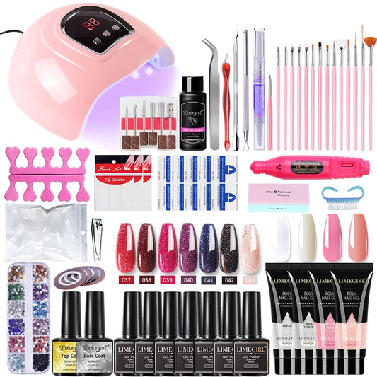 Kit de gel pour ongles en poly avec lampe UV 54W